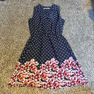 41 Hawthorn Navy Geometric Floral Border‎ Print Sleeveless A-Line Dress
